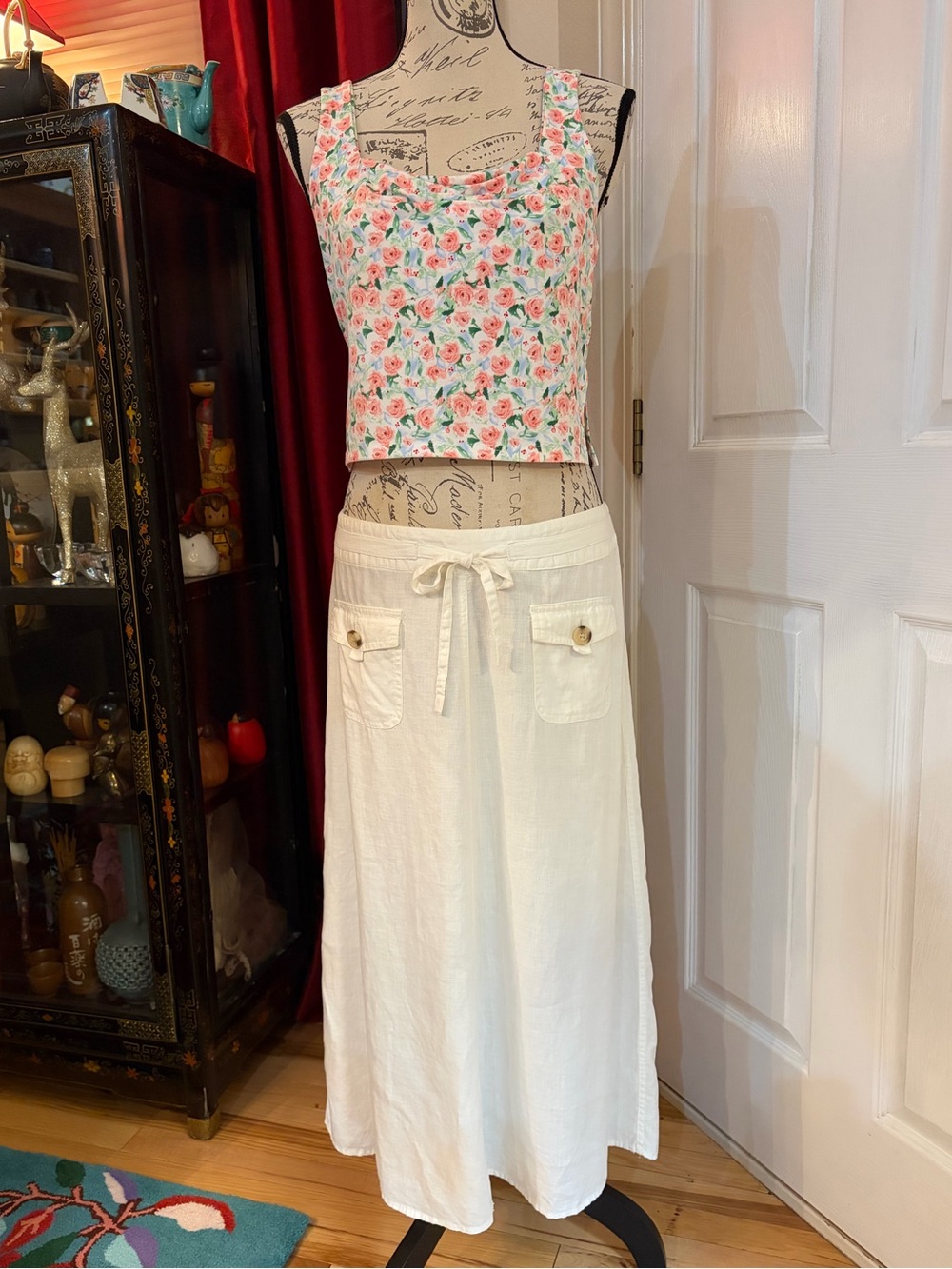 Cherokee White Drawstring Front Pocket Maxi Skirt